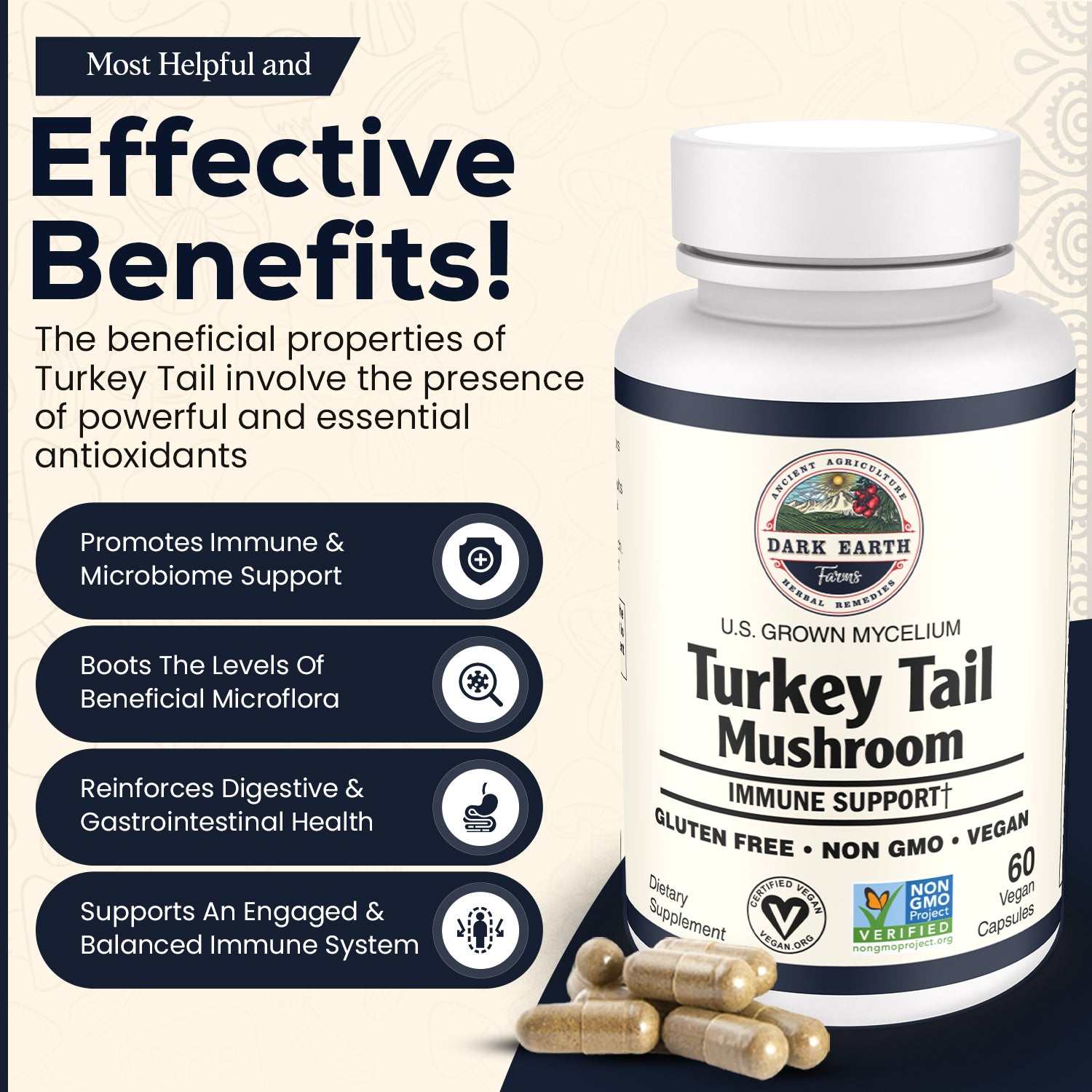 Organic Turkey Tail Mushroom Capsules by dark Earth Farms