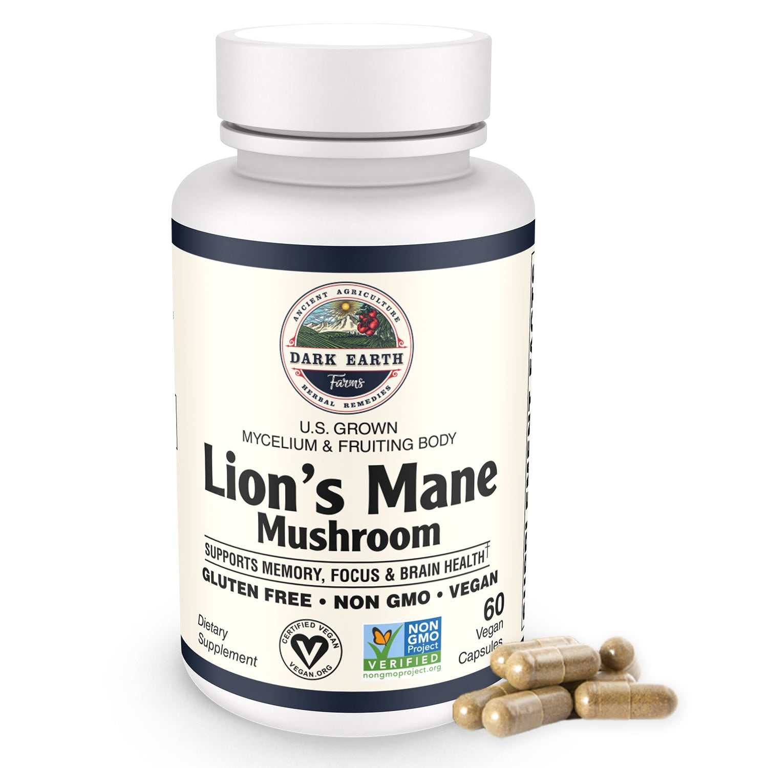 Organic Lions Mane mushroom in Vegan capsules supports memory, focus and brain health
